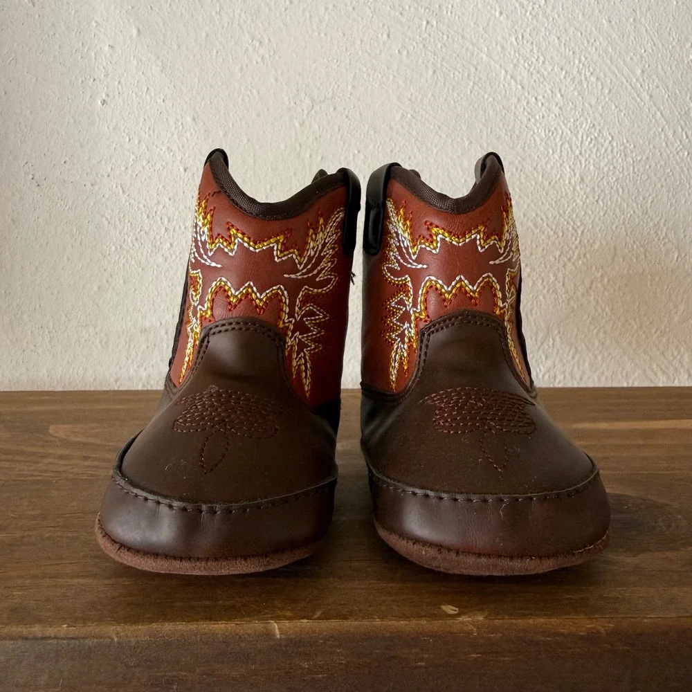 Ariat Lil' Stompers Baby Cowboy Boots Size 3 Brown Western Embroidered w/ Case